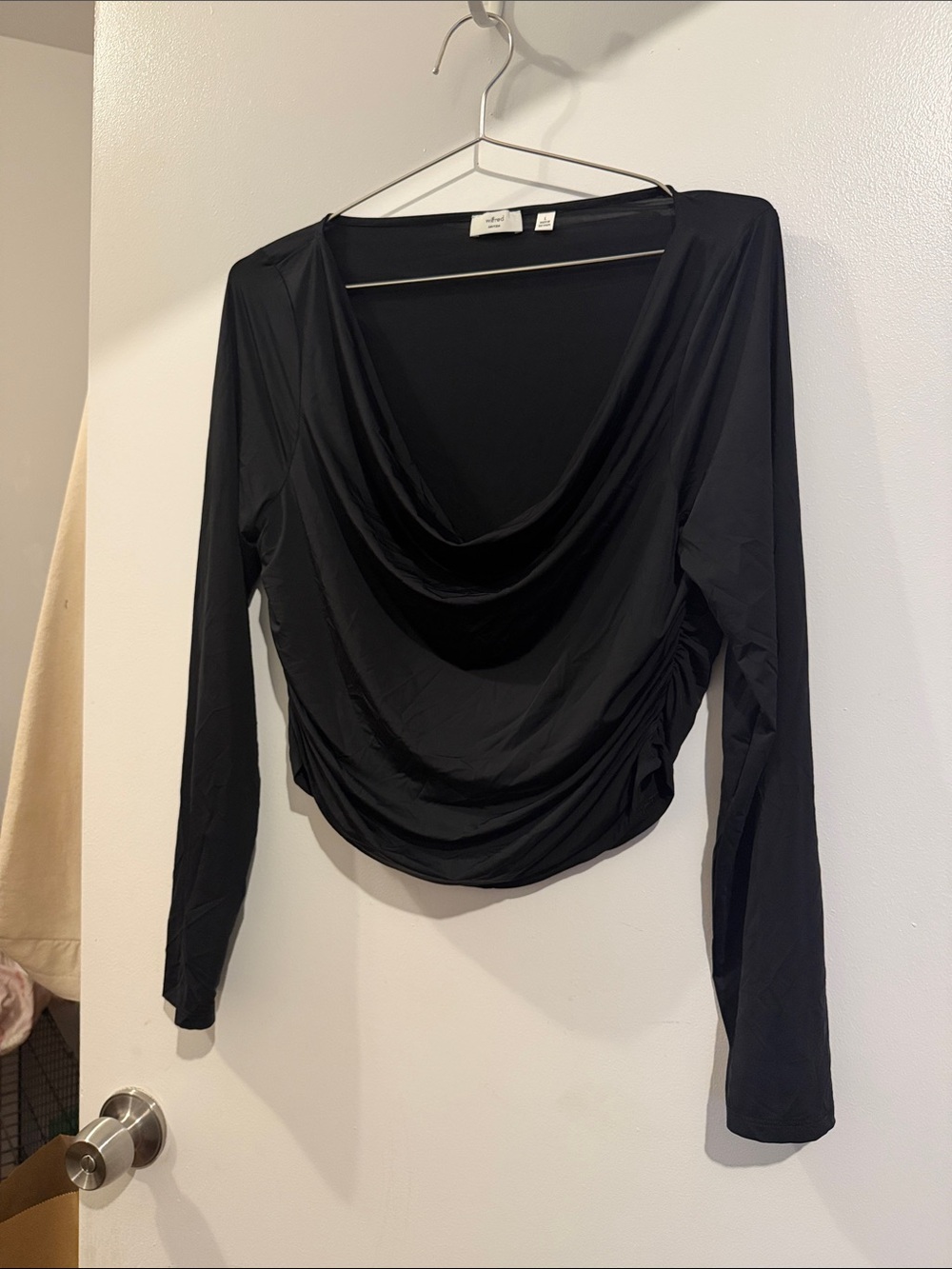 Aritzia Black Draped Cowl Long-Sleeve Top